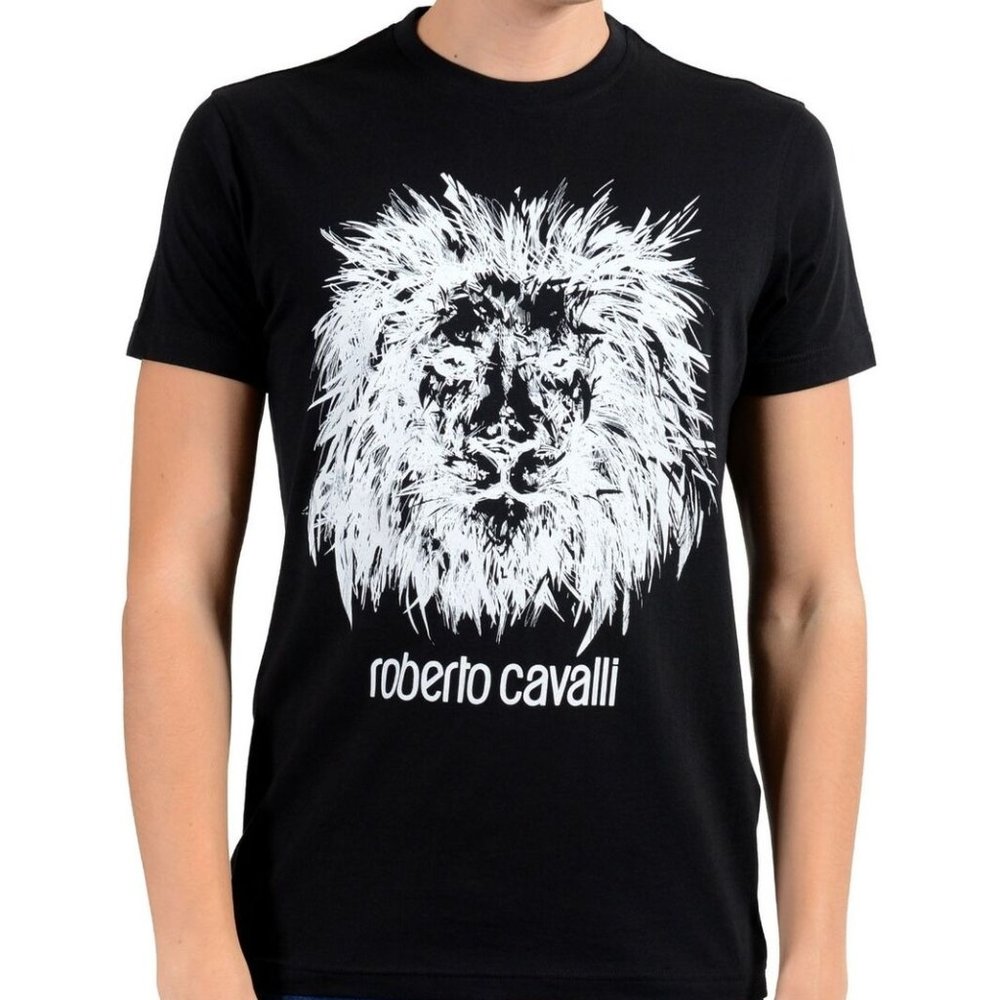 Roberto Cavalli Men's Black Graphic Lion T-Shirt